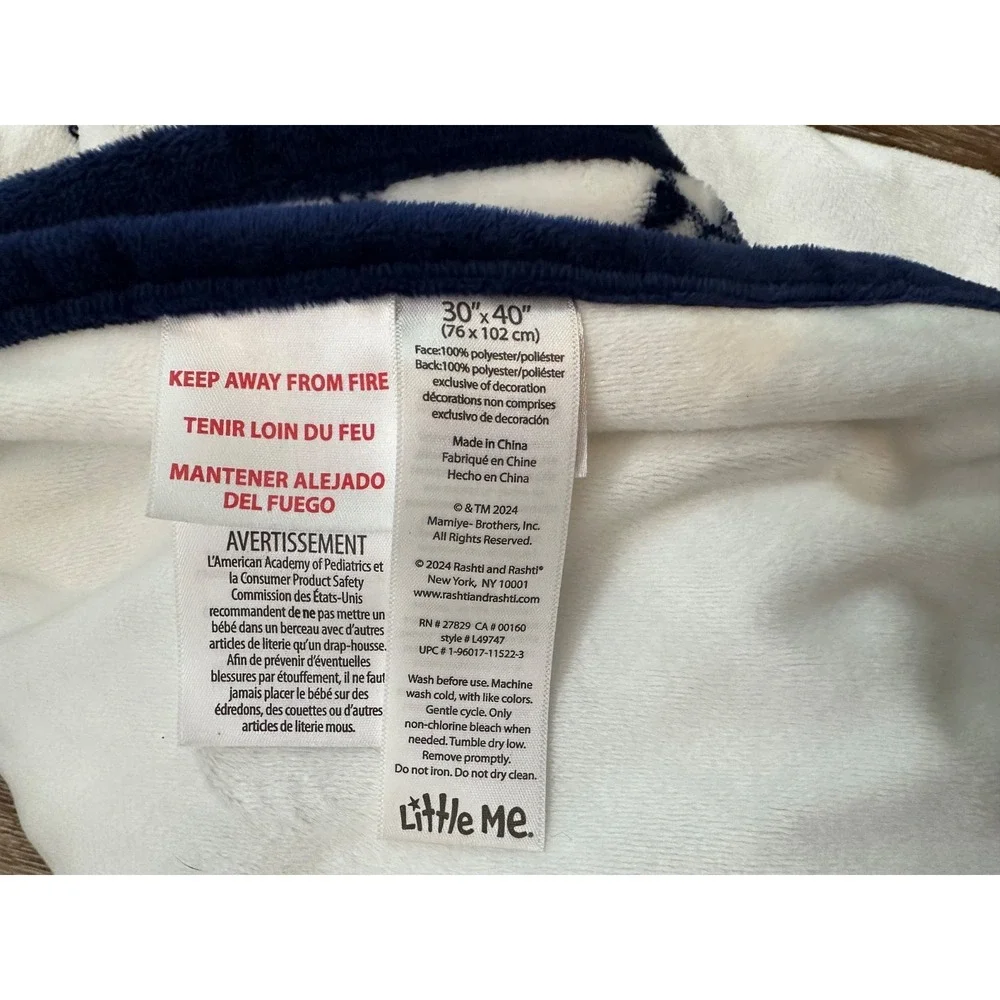 Little Me Baby Blanket Puppy Dog  Navy Blue White Reversible 30x40